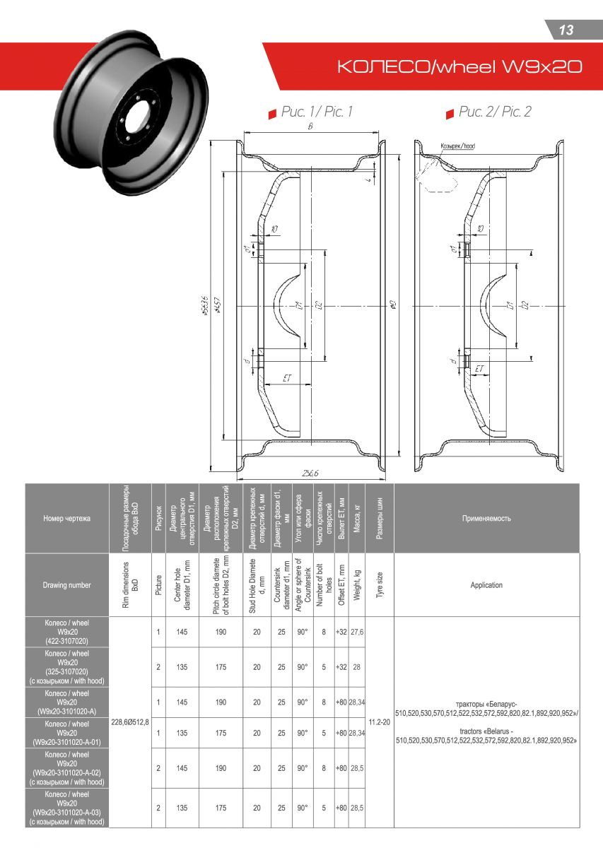 Колесо  БЗТДиА W9х20 (W9x20-3101020-A-02)