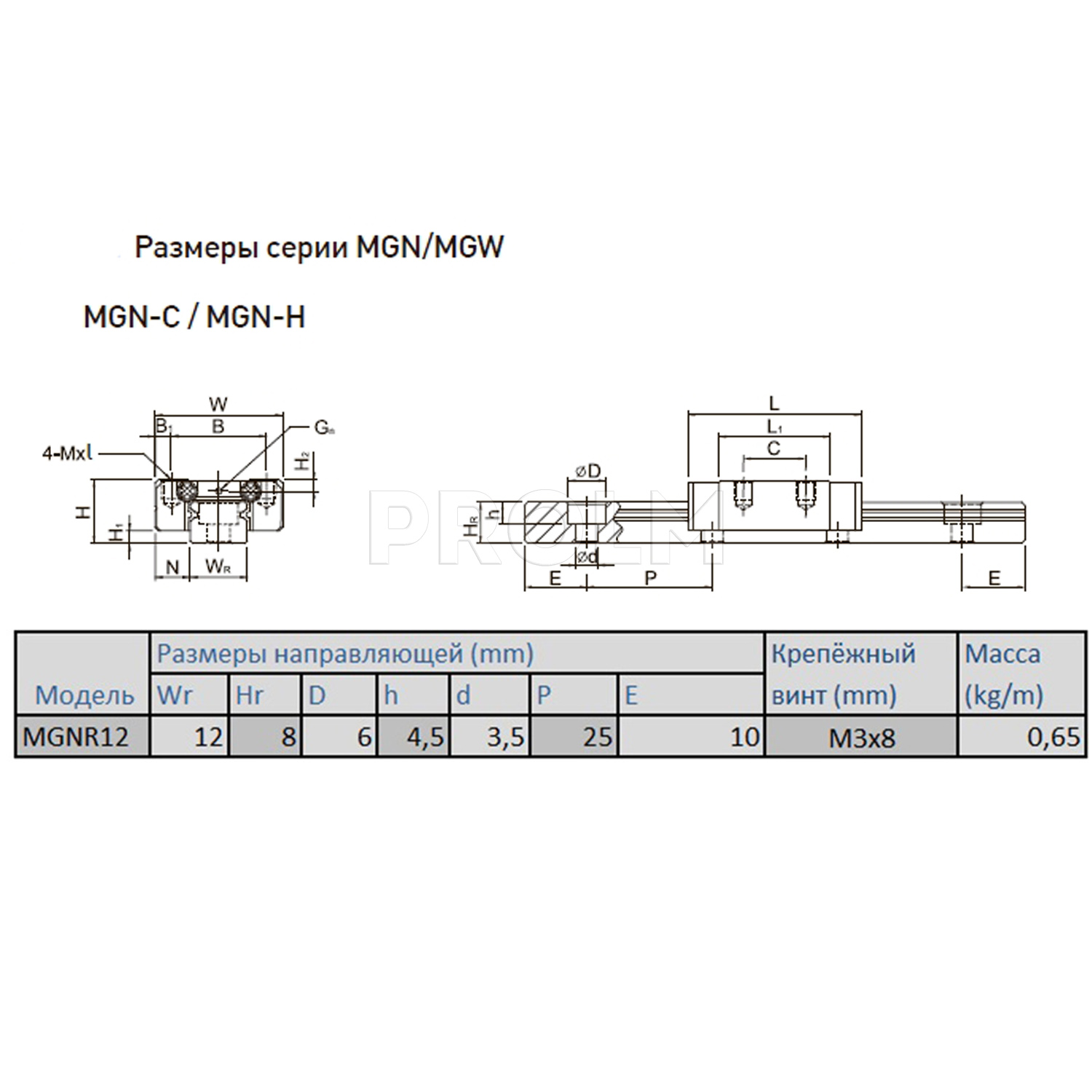 Направляющая системы линейного перемещения  HIWIN MGNR12R_HM (218HM(8/8X25/10))