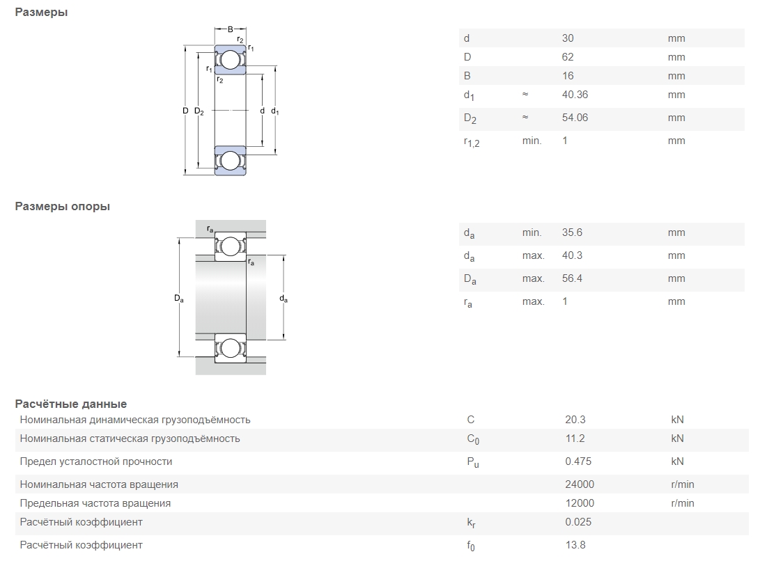 Подшипник  SKF 6206-2Z