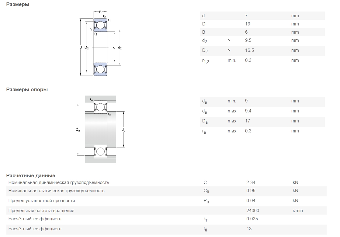 Подшипник  SKF 607-2RSH