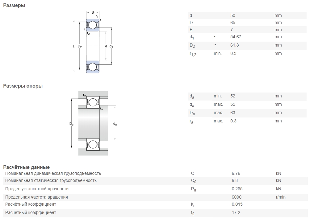 Подшипник  SKF 61810-2RS1