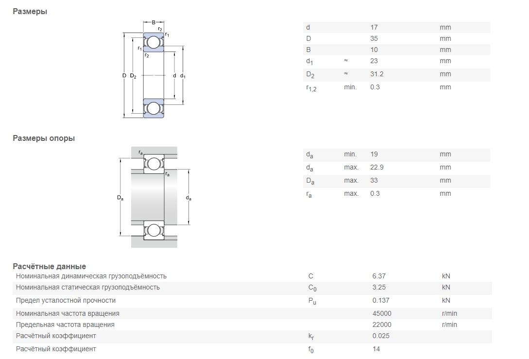 Подшипник  SKF 6003-2Z