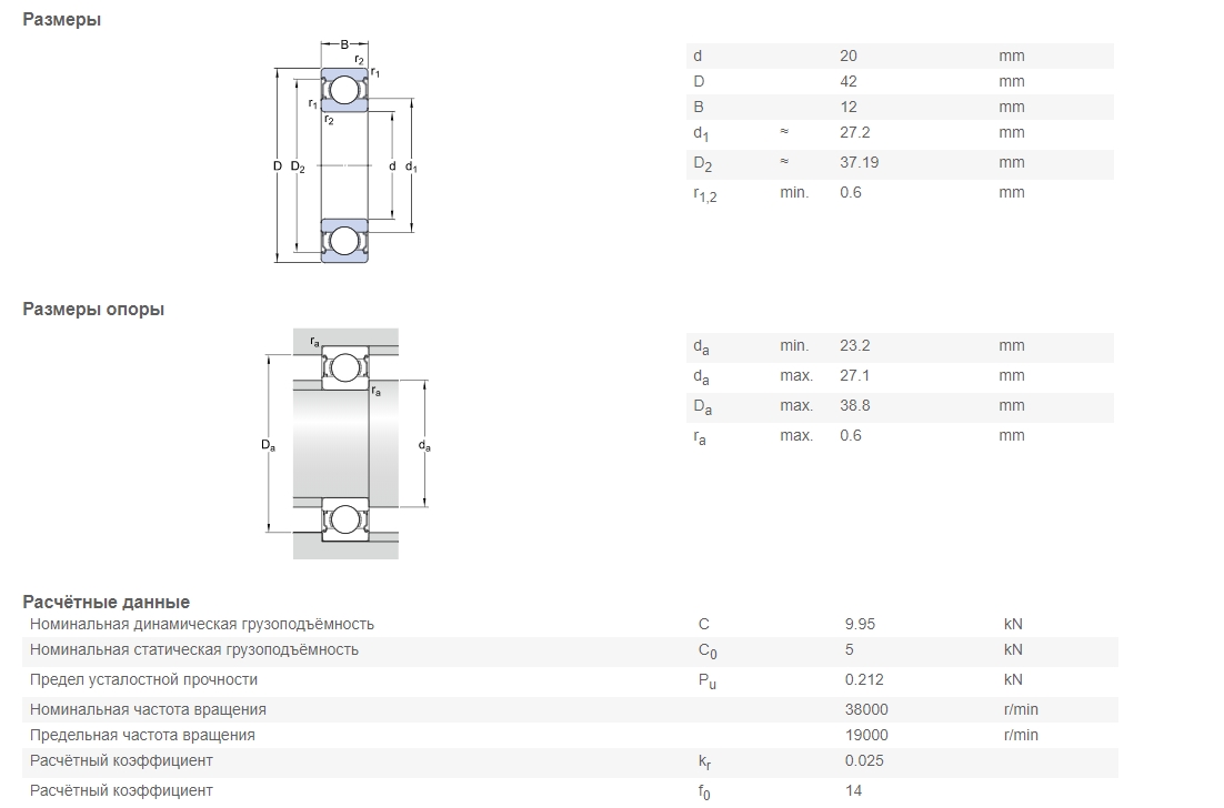 Подшипник  SKF 6004-2Z/C3