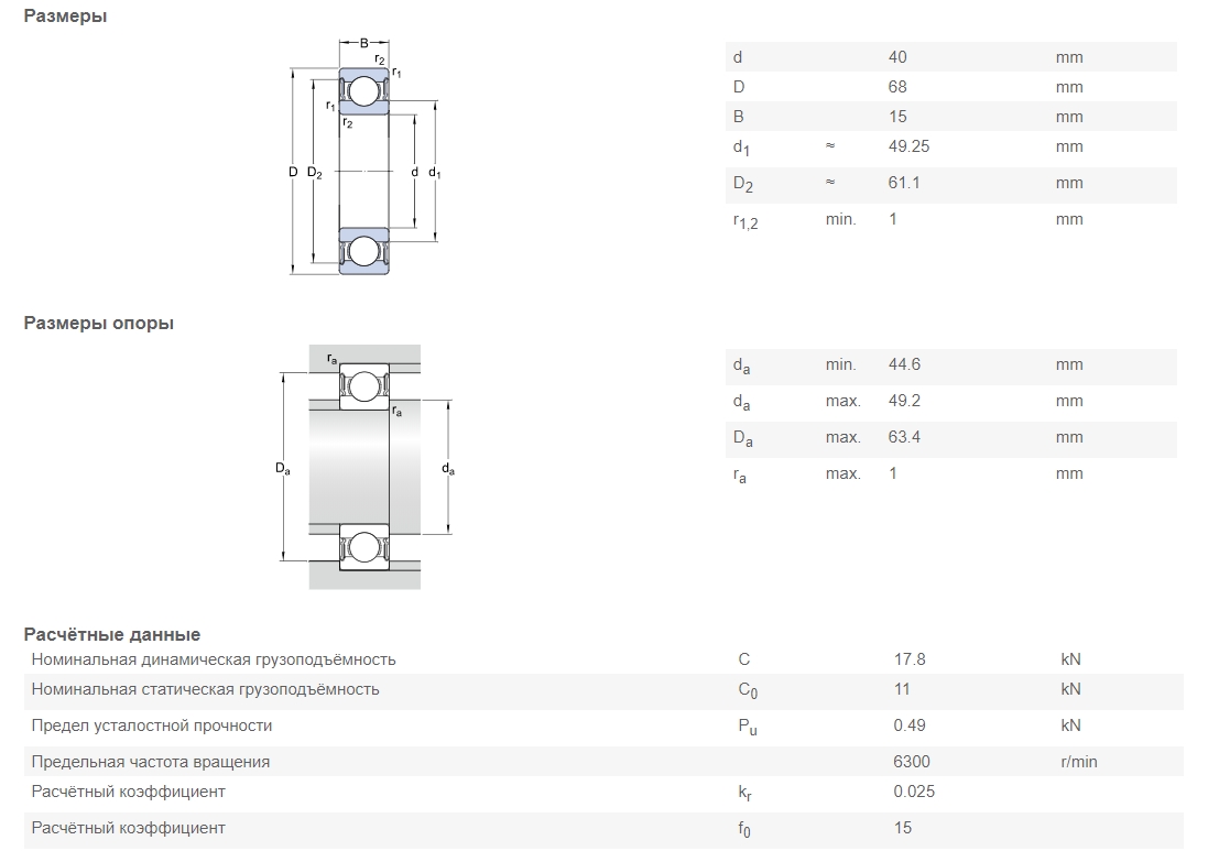 Подшипник  SKF 6008-2RS1/C3