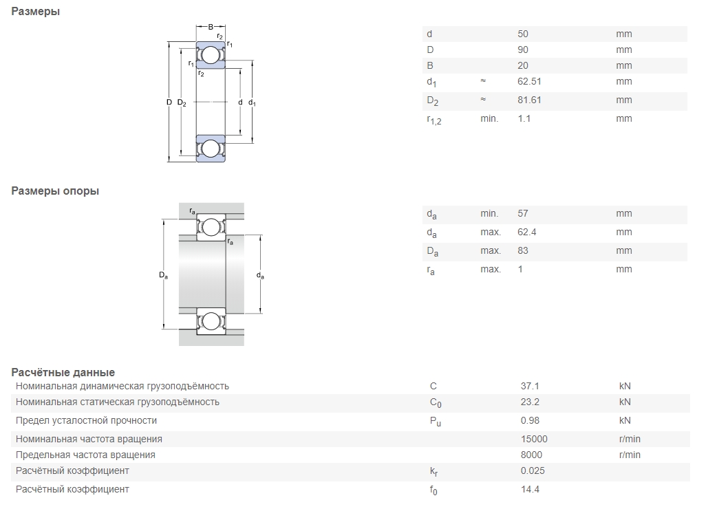 Подшипник  SKF 6210-2Z/C3