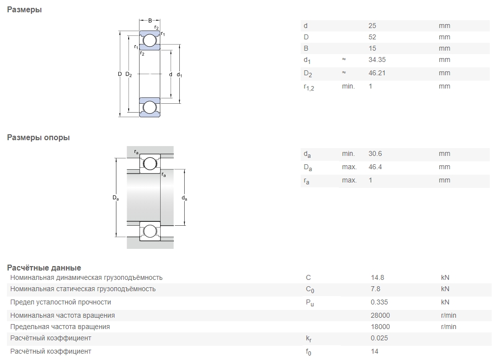 Подшипник  SKF 6205/C3