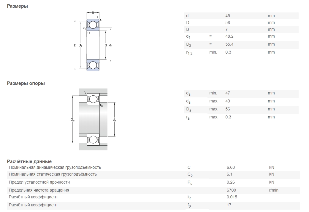 Подшипник  SKF 61809-2RS1