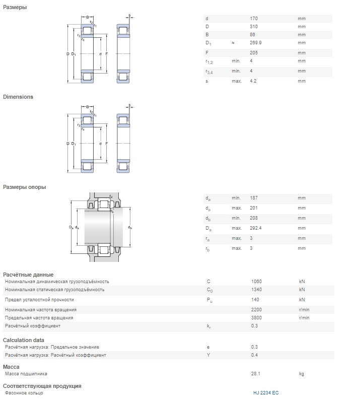 Подшипник  SKF NU 2234 ECML/C3