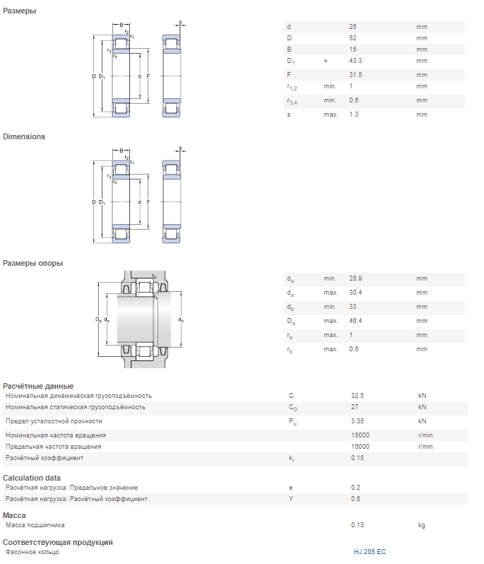 Подшипник  SKF NU 205 ECP