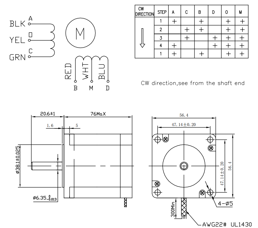 Шаговый двигатель  FULLING MOTOR FL57STH76-1006A-6,35