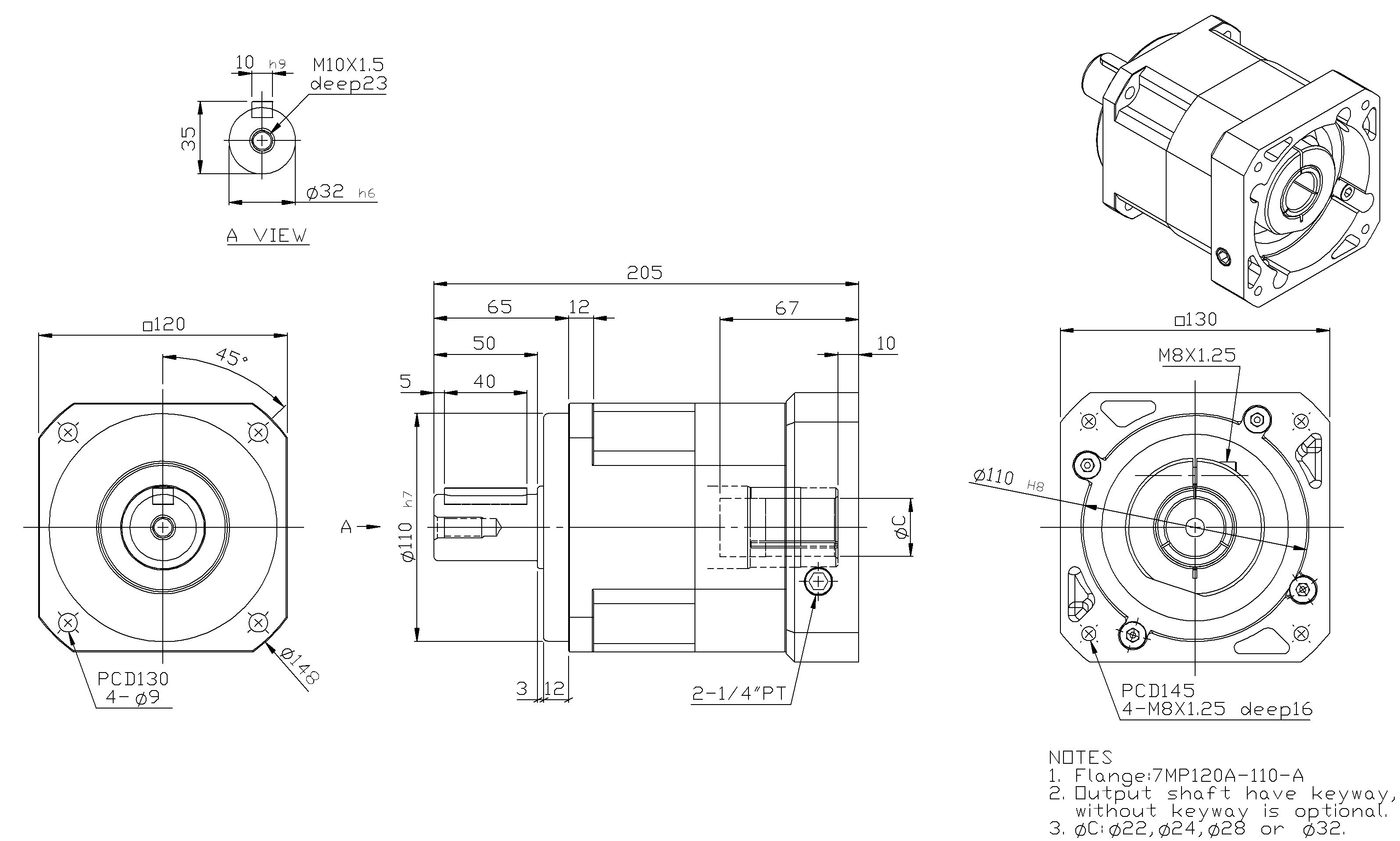 Редуктор планетарный  LIMING SB120-005-P1-24/7MP90A-110-A