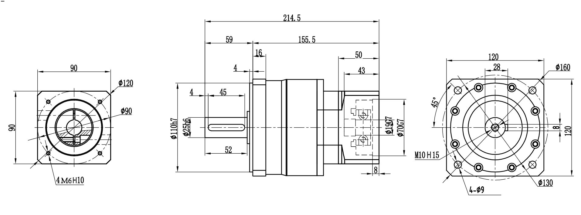 Редуктор планетарный  ArtNC PLF120-L2-20-P2-19-70-90-M6