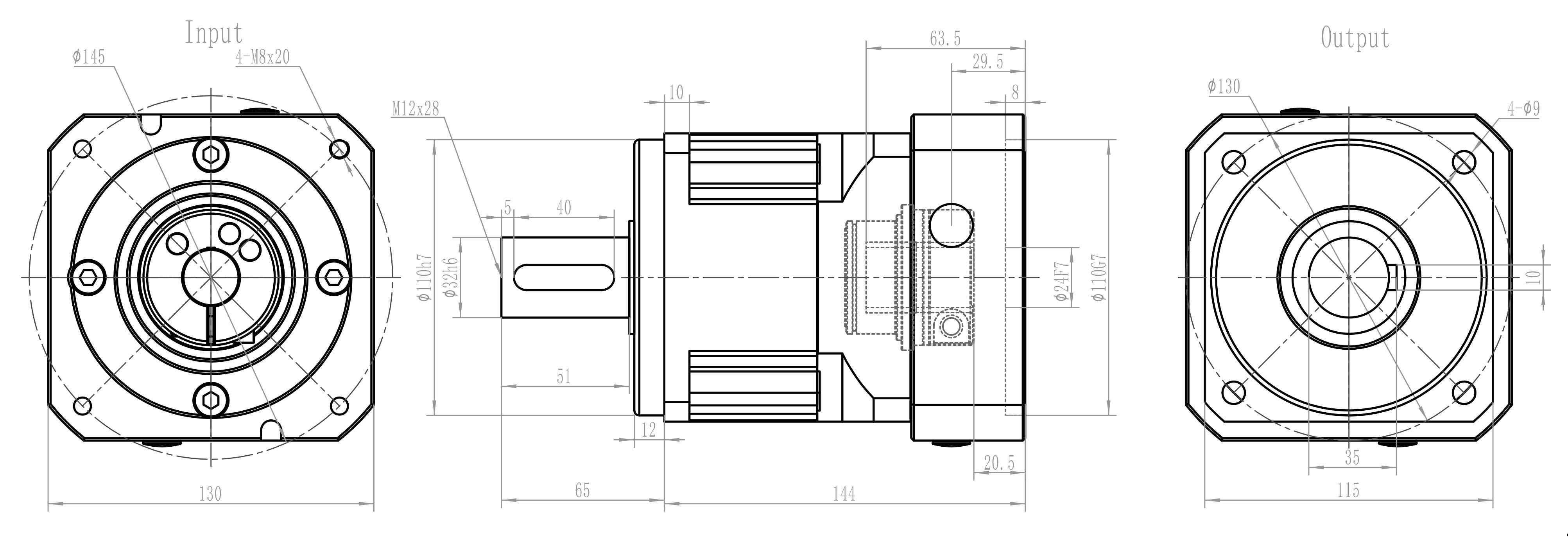 Редуктор планетарный  ArtNC AB115L1-005-P1-S2-24-58-110-145-M8