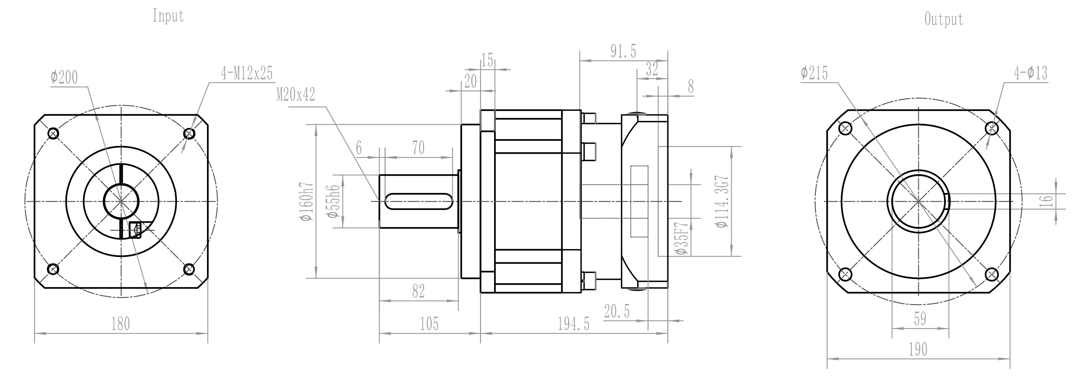 Редуктор планетарный  ArtNC AB180L1-010-S2-P0-35-79-114,3-200-M12