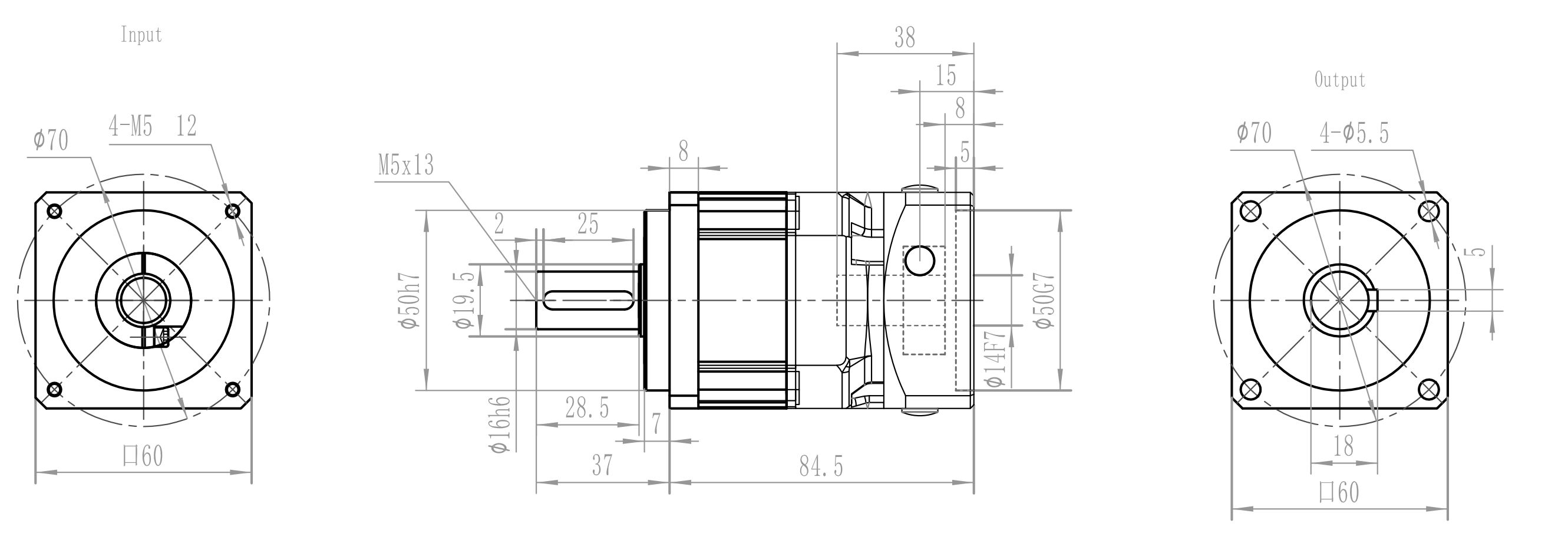 Редуктор планетарный  ArtNC AB060L1-010-P1-S2-14-30-50-70-M5