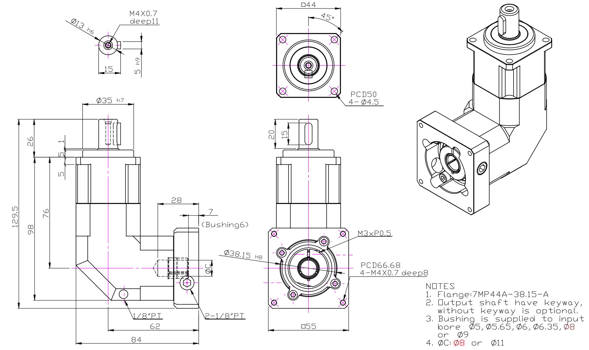 Редуктор планетарный  LIMING PBL044-010-8/MP44A-38.15-A