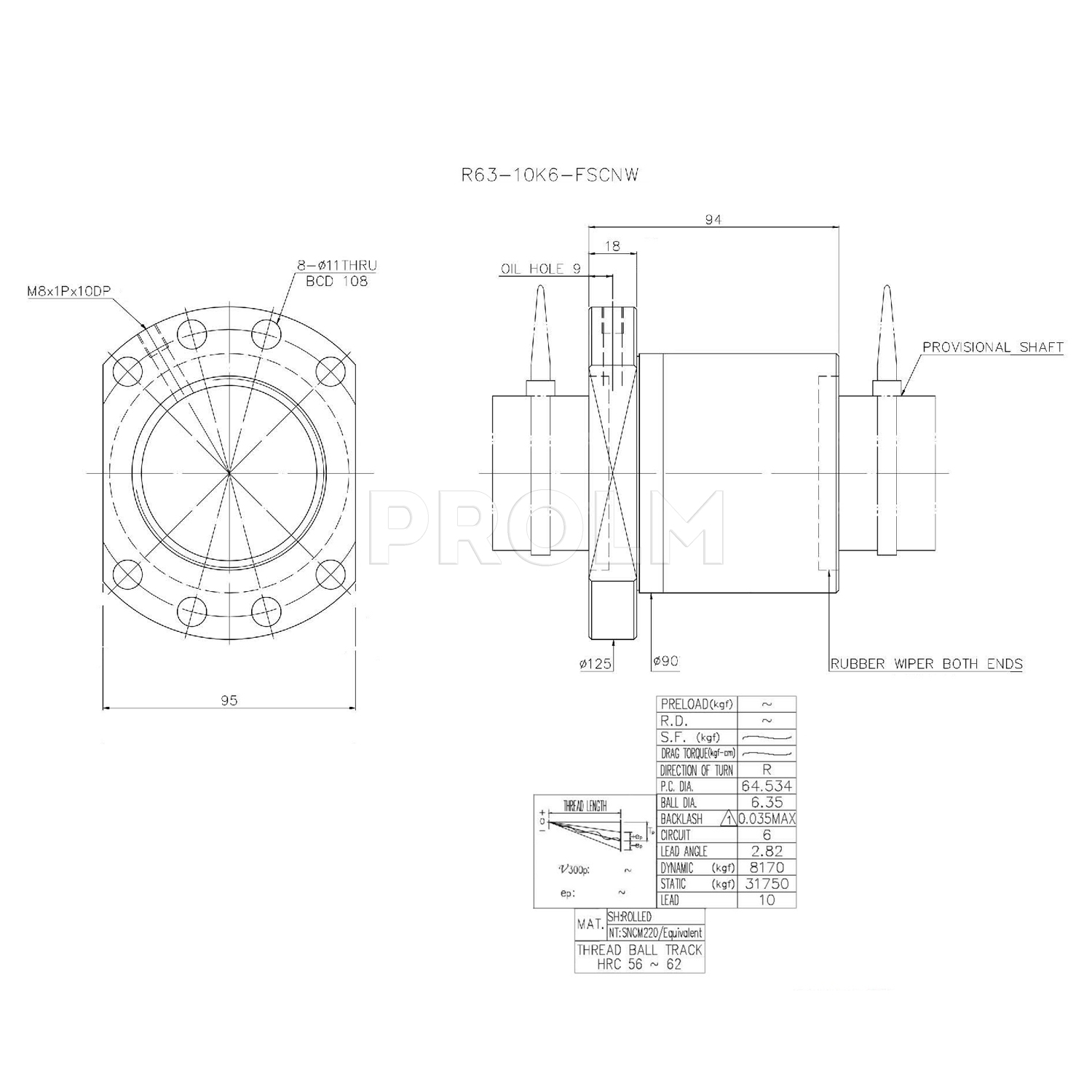 Гайка ШВП  HIWIN R63-10K6-FSCNW